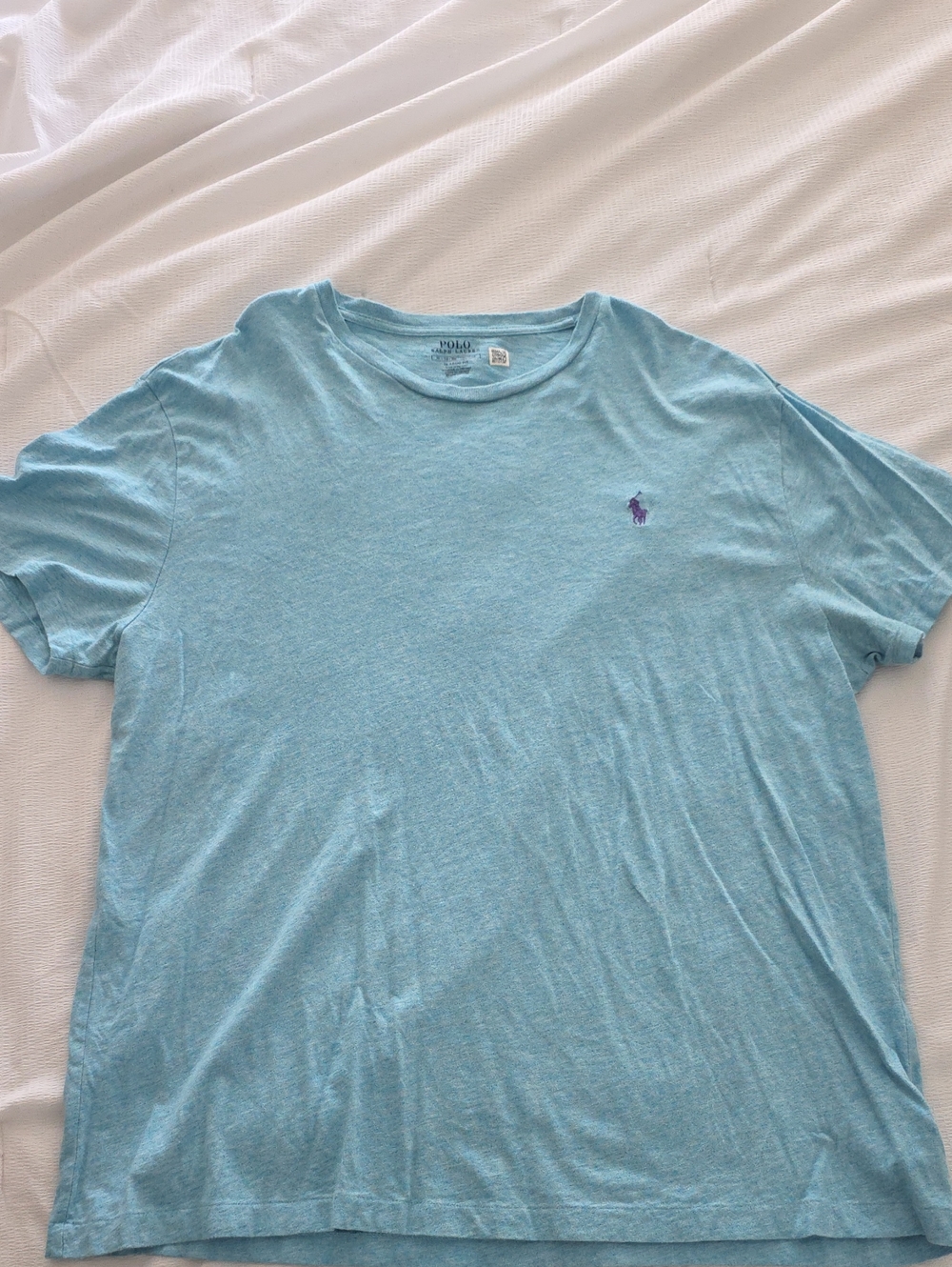Polo by Ralph Lauren Heathered Light Blue Crewneck Tee with Purple Pony